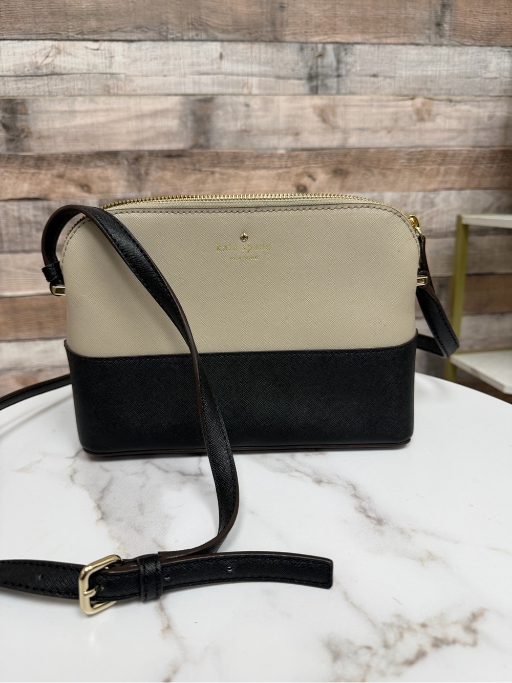 kate spade two tone tan/black Cedsar Street Mandy leather crossbody bag